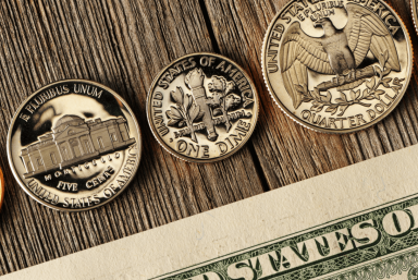 Uncirculated coins on table